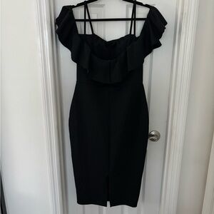 Off the shoulder black midi dress